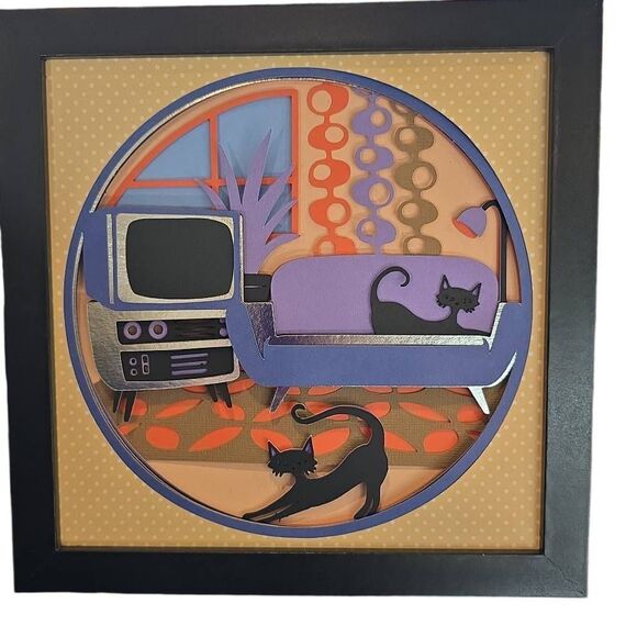 3D Layered Retro Shadowbox 8x8 Inches. Hanger on the back. Gift, home decor, pi - Picture 3 of 8